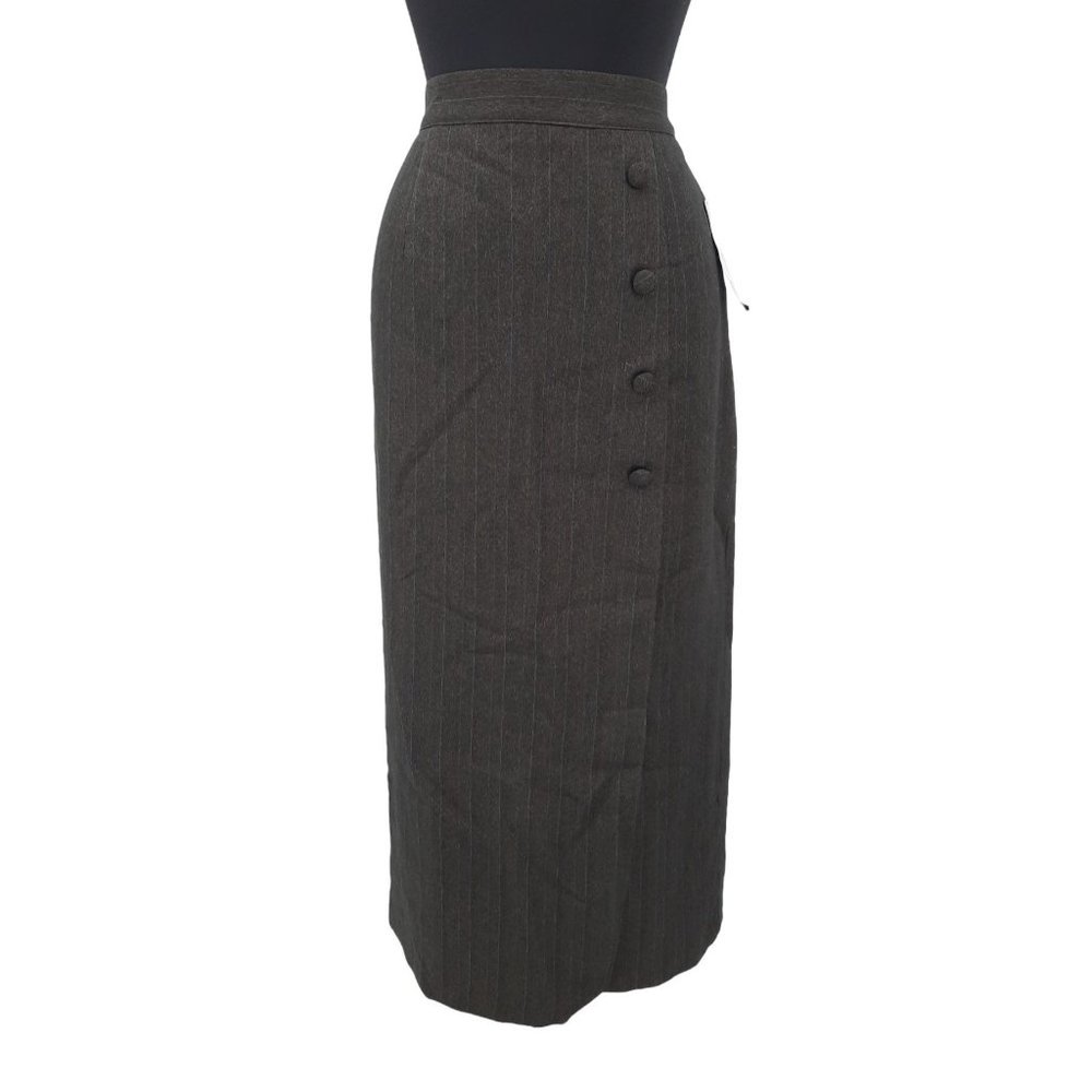 NEW NWT VTG 80s JARA Brown Blue Pinstripe Pencil Straight Cut Midi Skirt M